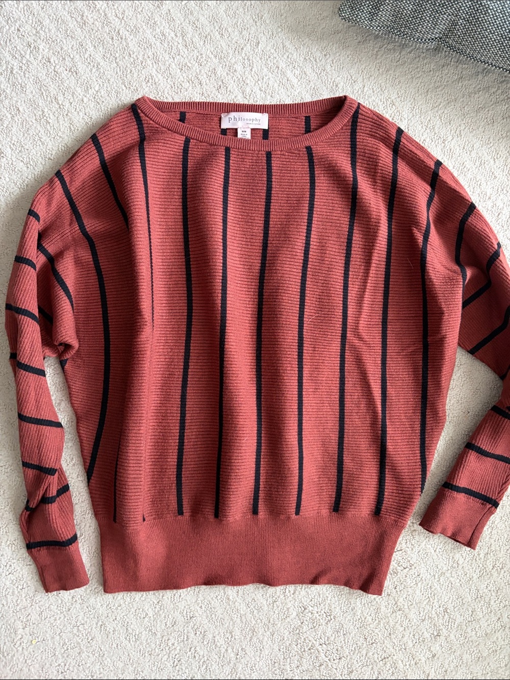 Philosophy Rust Red Crewneck Sweater with Black Stripes